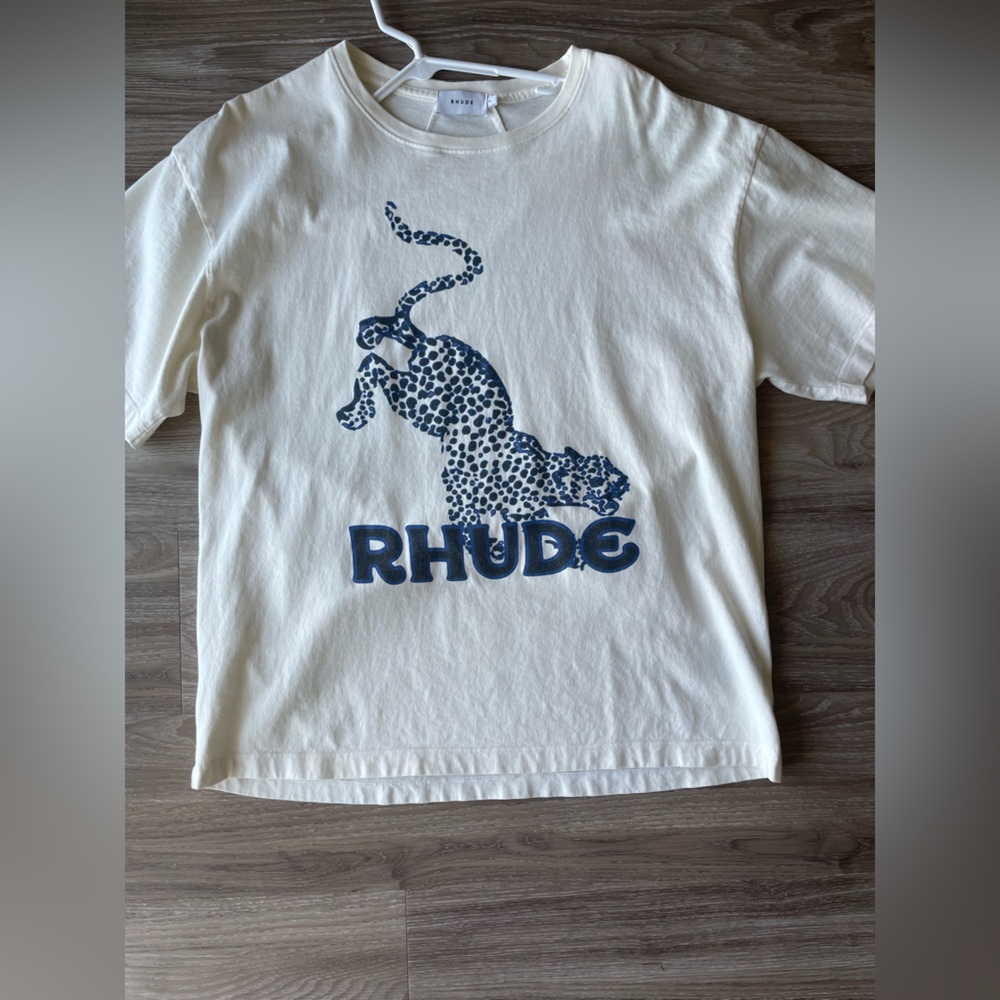 Rhude Men White and Blue Graphic T-Shirt